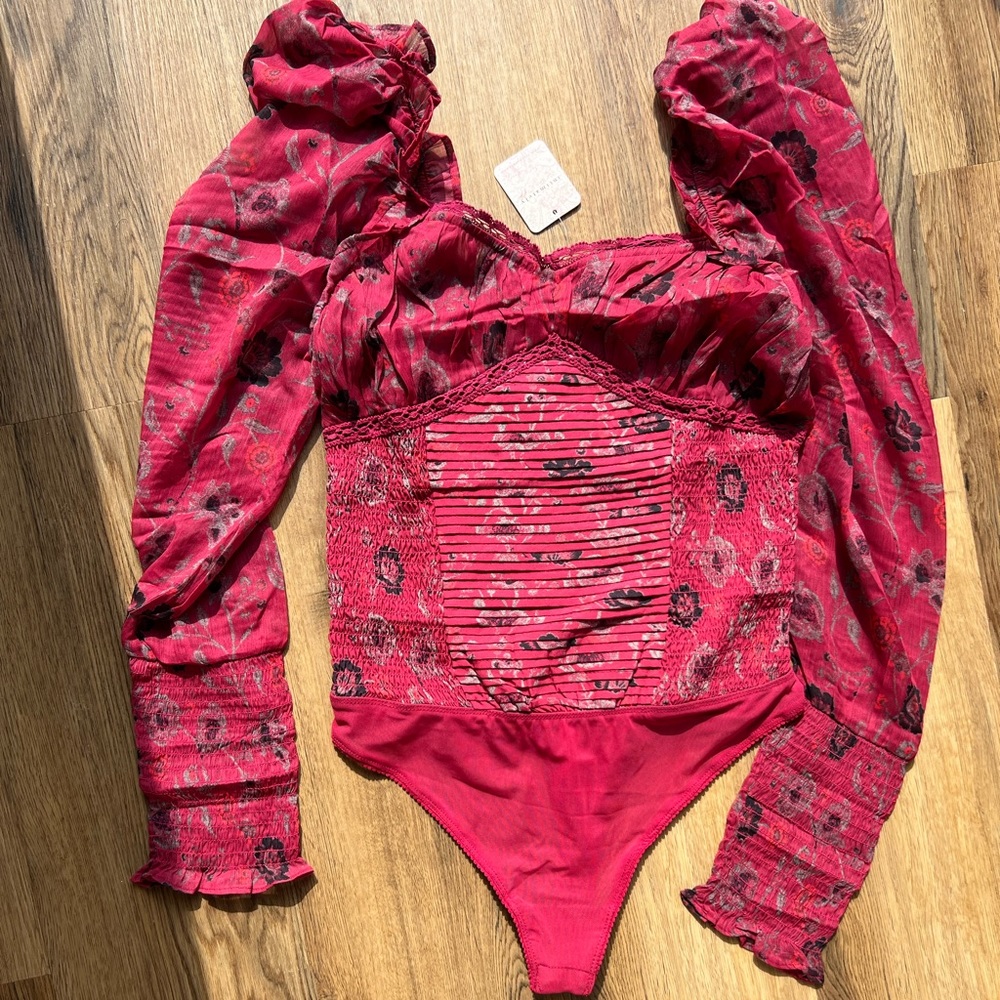 Free People Red Brunch Date Bodysuit